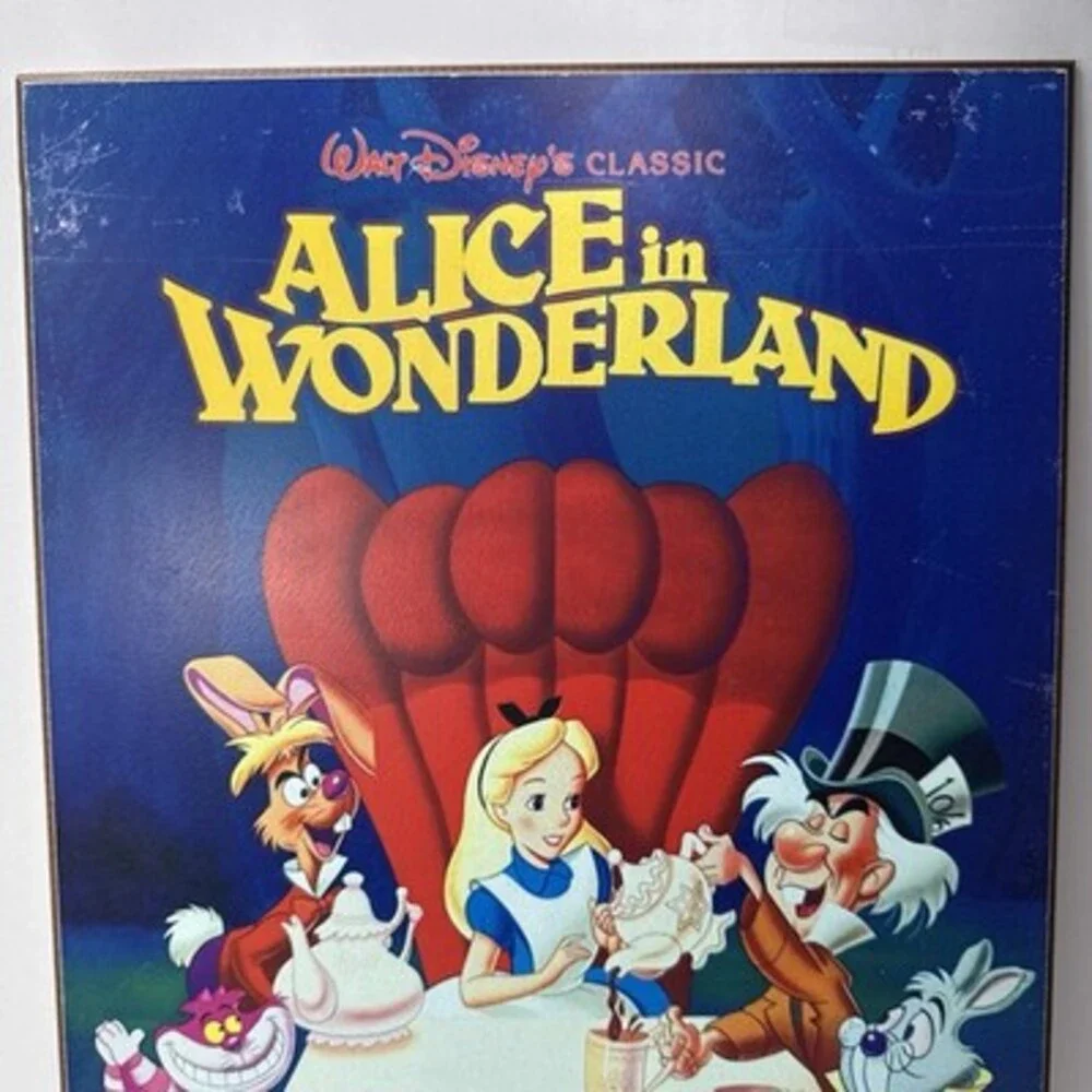 Rare Disney Alice In Wonderland Hanging Wooden Movie Wall Art Decor Tea Party HL